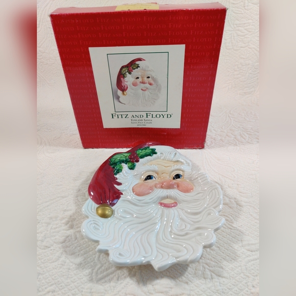Fitz and Floyd Holiday Toyland Santa Face Canape Plate Christmas 2003 In Box - Picture 1 of 11